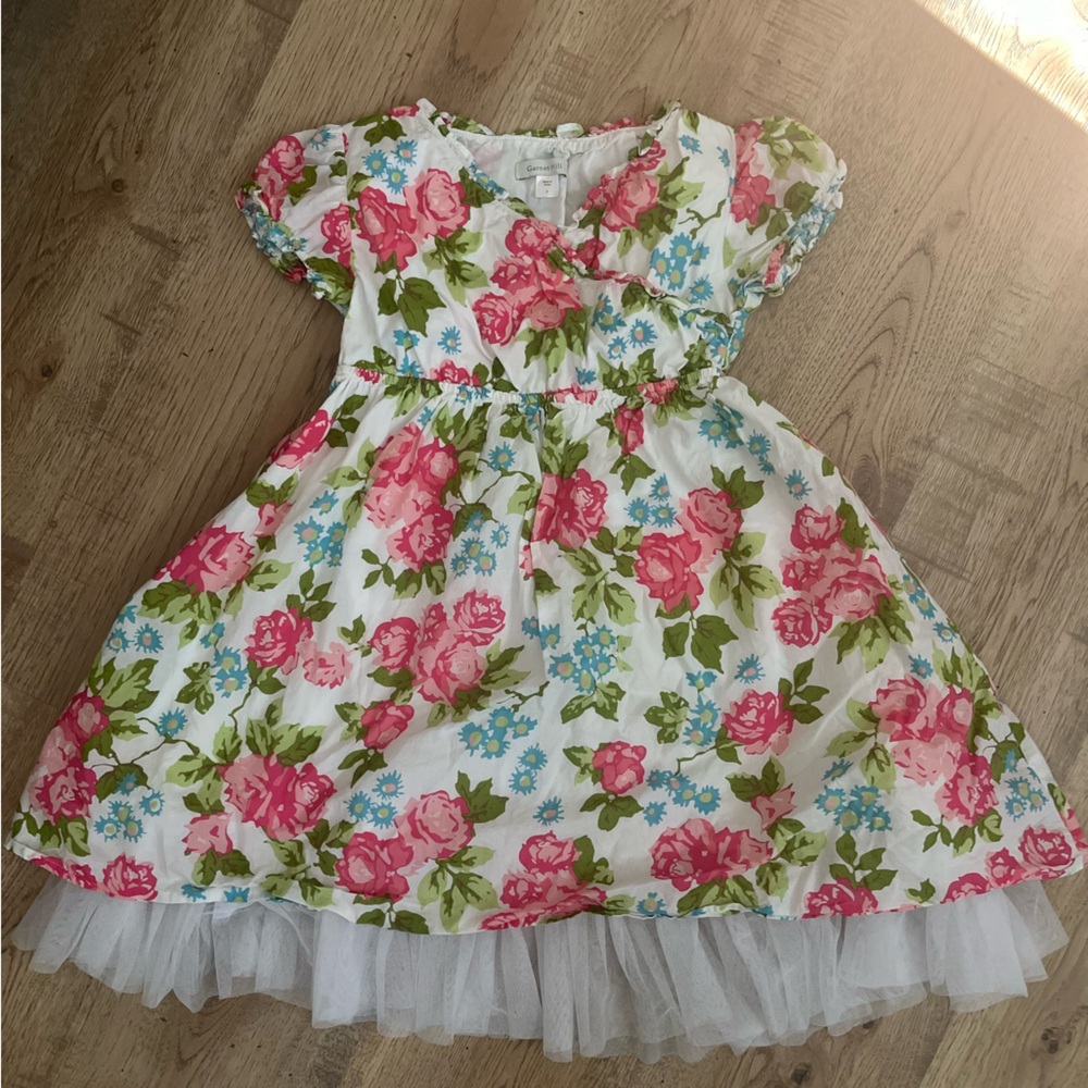 Garnet Hill Floral Kids Dress - Pink, Green, Blue